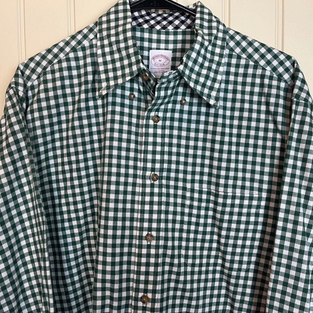 Brooks Brothers Men's Flannel Shirt Size M Green White, Checkered, Button Down